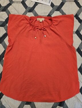 Michael Kors Red Tie-Neck Cap Sleeve Blouse